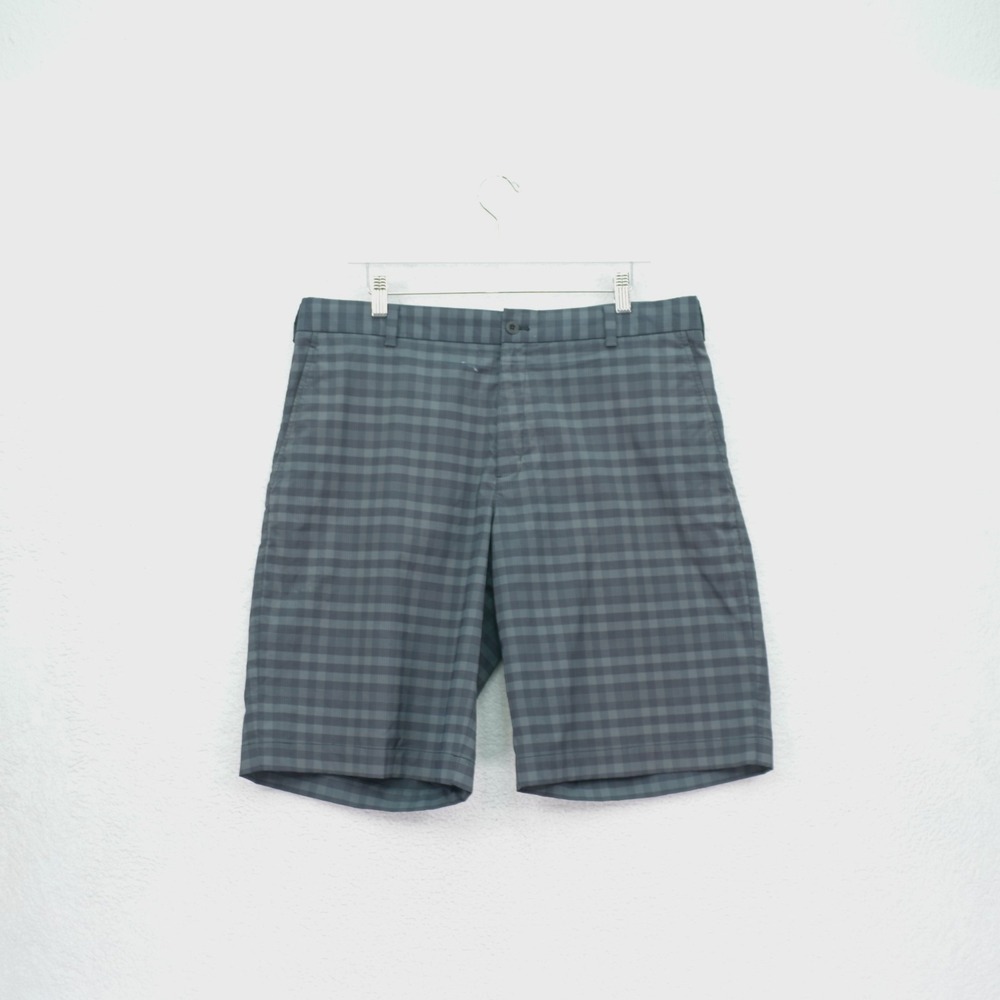 Nike GOLF -36 / 10- Dri-Fit CORE Gray Black Plaid Mid Rise Flat Front Shorts Pol
